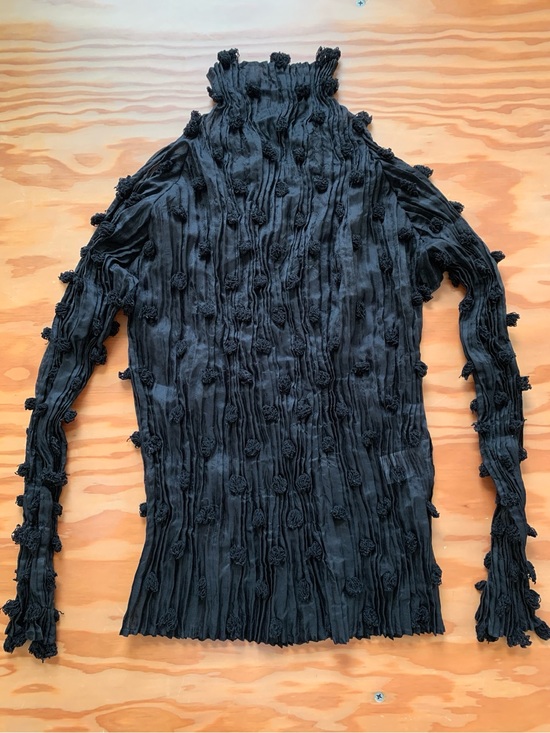 Issey Miyake Tops - Issey Miyake Chiffon Pom Pom Turtleneck Top Black, M